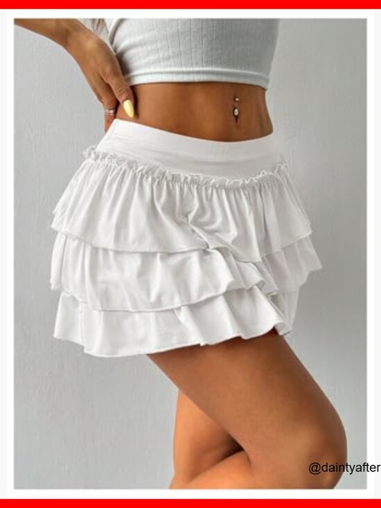 Polyester Blend Bow Back Mini Skirt with Layered Ruffle Hem - Picture 6 of 6